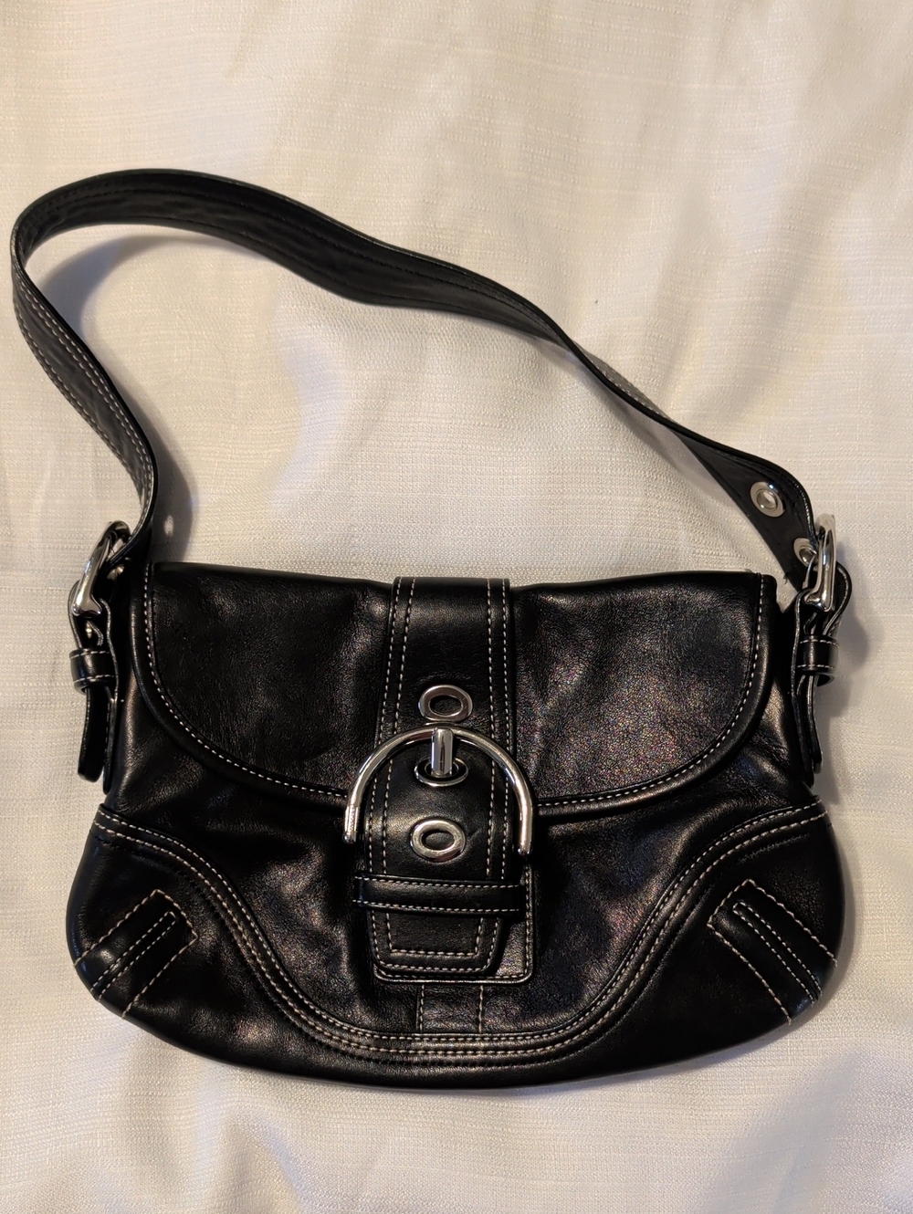 Classic Coach Black Leather Shoulder Bag with Silver Hardware